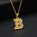 Gold-plated alloy initial pendant necklace with 42cm chain on white background