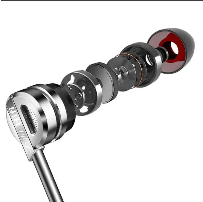 Metal CNC zinc alloy piston in-ear headphones in black or silver with in-line microphone controls.