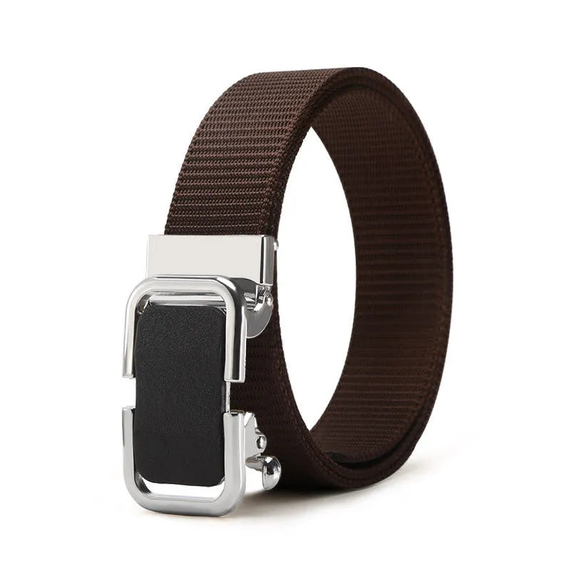 Men's nylon canvas belt with toothless alloy buckle in 120cm length