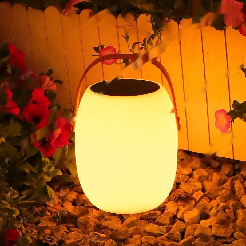White plastic garden ambience light, IP65 waterproof, USB rechargeable, two sizes 18x27cm and 21x31cm