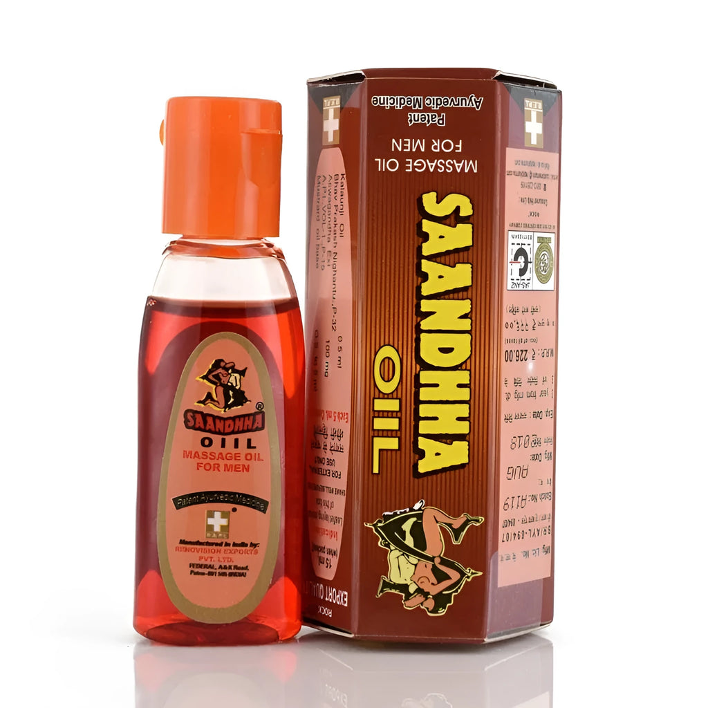15ml bottle of Saandhha compound essential oil for male sexual health with natural ingredients