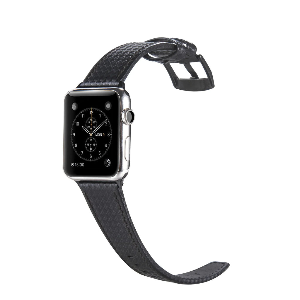 Carbon fibre leather Apple Watch strap in multiple colours with PC hard case