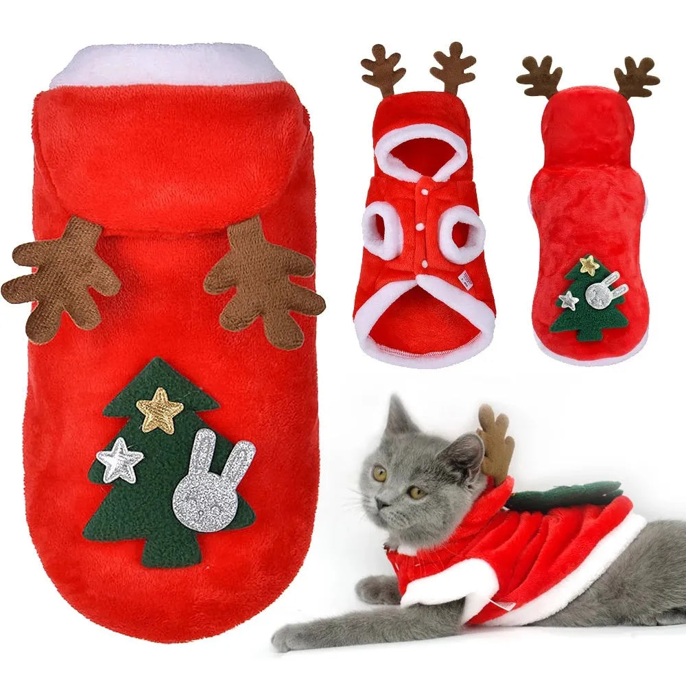Red flannel Santa dog costume for small dogs with festive Christmas theme
