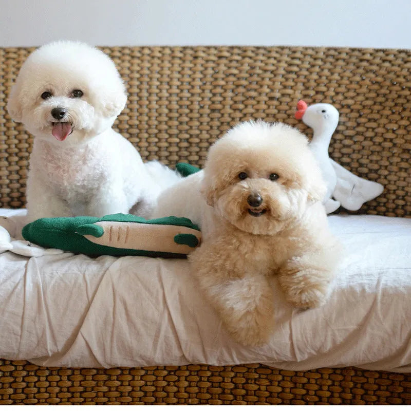 Green plush toy dog stuffed animal measuring 35cm in height for interactive play