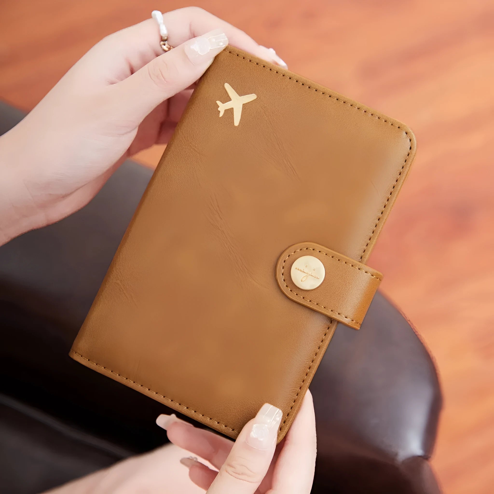 PU passport holder wallet with sewing line detail in multiple colour options showing document storage compartments