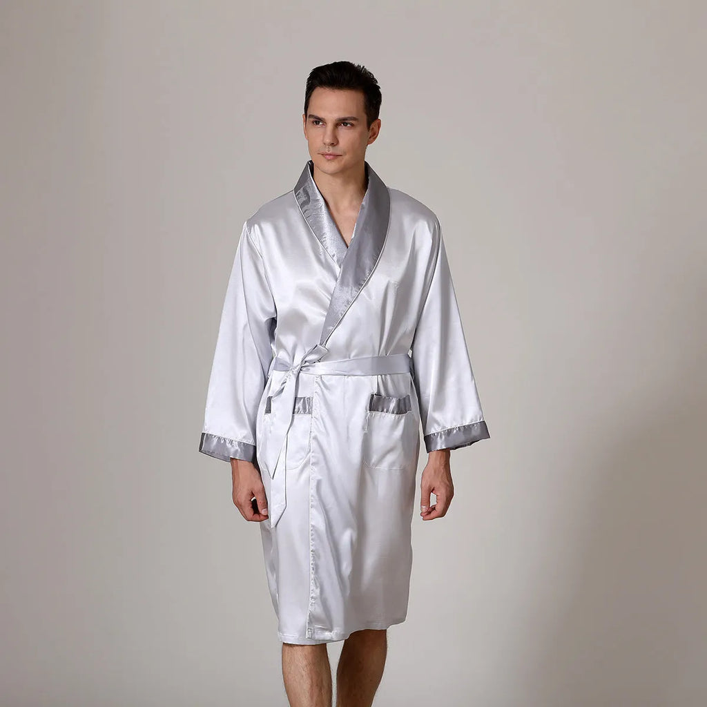 Men's summer silk bathrobe nightgown in rayon fabric showing colour options