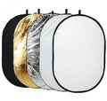Collapsible 5-in-1 photography light reflector with gold, silver, white, black and translucent surfaces