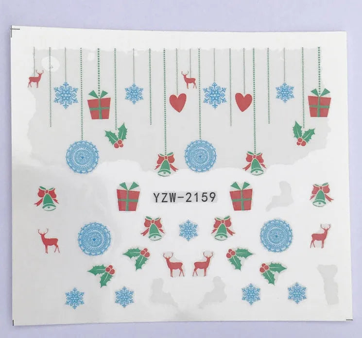 Christmas explosion models water transfer nail stickers with full coverage festive designs in 23 styles on white background
