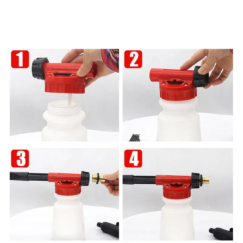 Blue high pressure garden spray gun for watering flowers and pesticides on a white background.