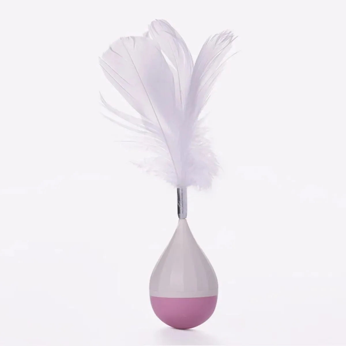 Feather Tumbler Cat Toy with goose feathers and aluminium alloy construction on pink background