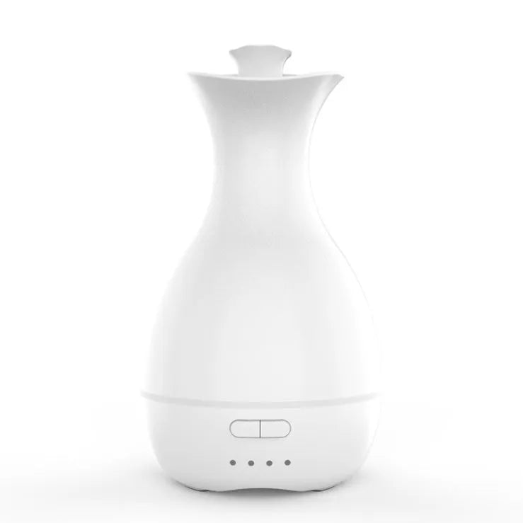 White ultrasonic aromatherapy vase humidifier with colourful LED night light and 200ml water tank capacity