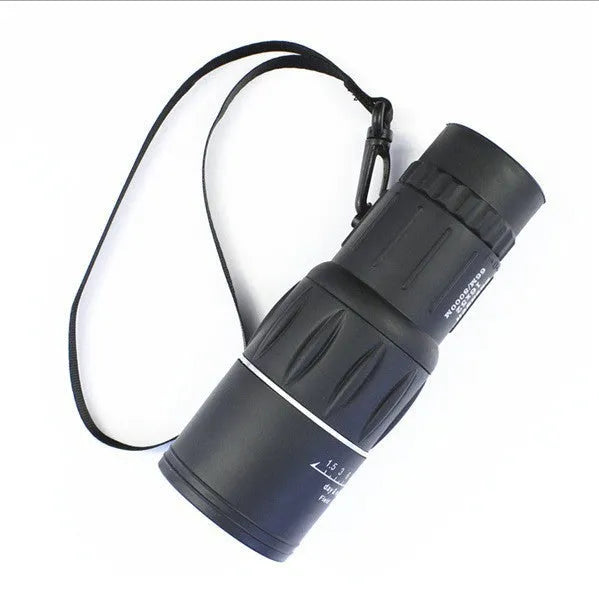 Black 16x52 high-power monocular with large objective lens, shown with dimensions of 145mm by 52mm.
