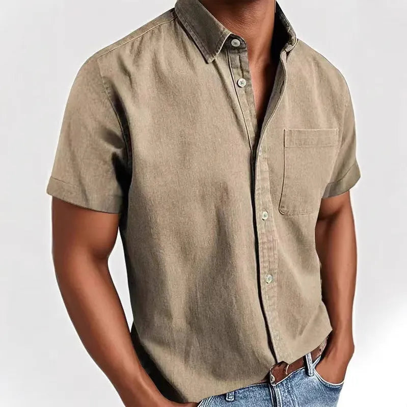 Men's loose fit short sleeve casual shirt in cotton blend fabric available in multiple colours