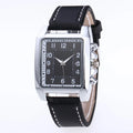 Men's quartz analogue watch with leather band and metal case, easy to read dial