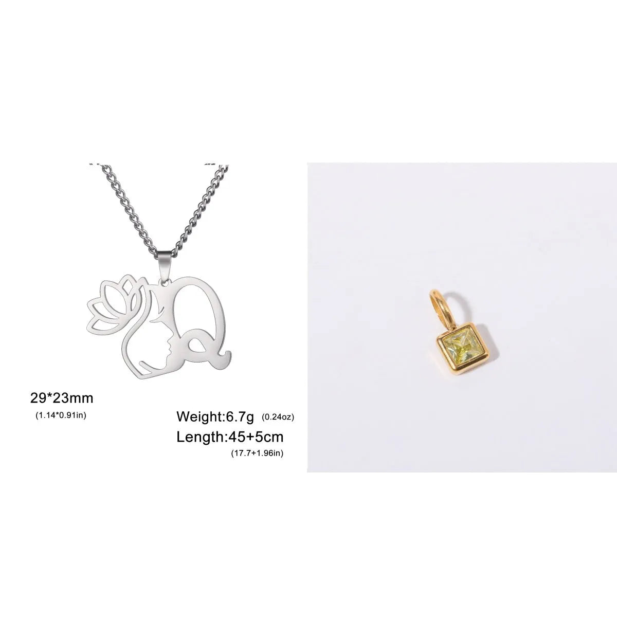 Stainless steel necklace with letter pendant on cross chain in gold or silver electroplated finish