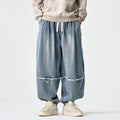 Large size Japanese Hong Kong style retro loose harem bloomers in cotton denim, low waist drawstring, black colour