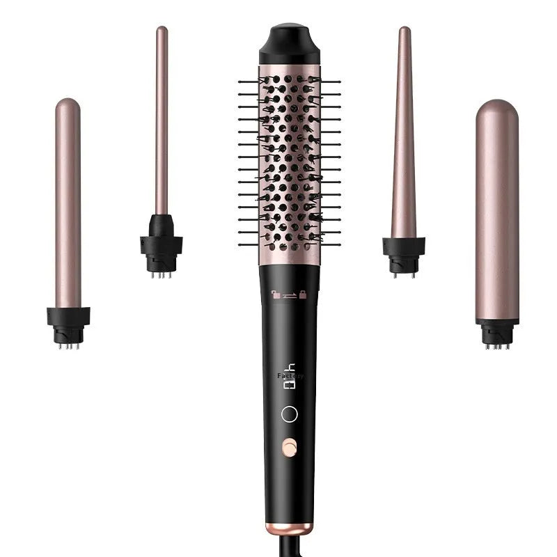 Rose gold automatic hair curler with large wave barrel and three included headbands