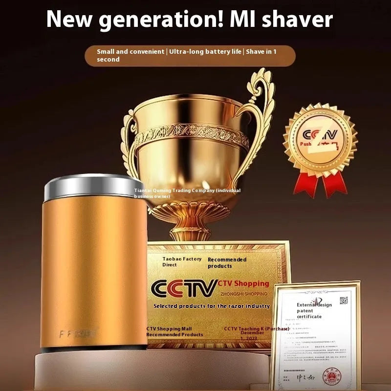 Mini fully washable portable men's electric shaver with stainless steel blade and brushless motor in elegant gold