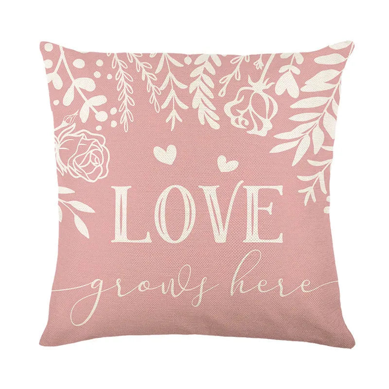 Square pillow cover with red and white plaid heart pattern for Valentine's Day decoration.
