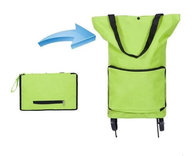 Green 3 in 1 heavy duty shopping cart with Oxford cloth, expanded size 55x28x18cm, folded size 28x18x4cm