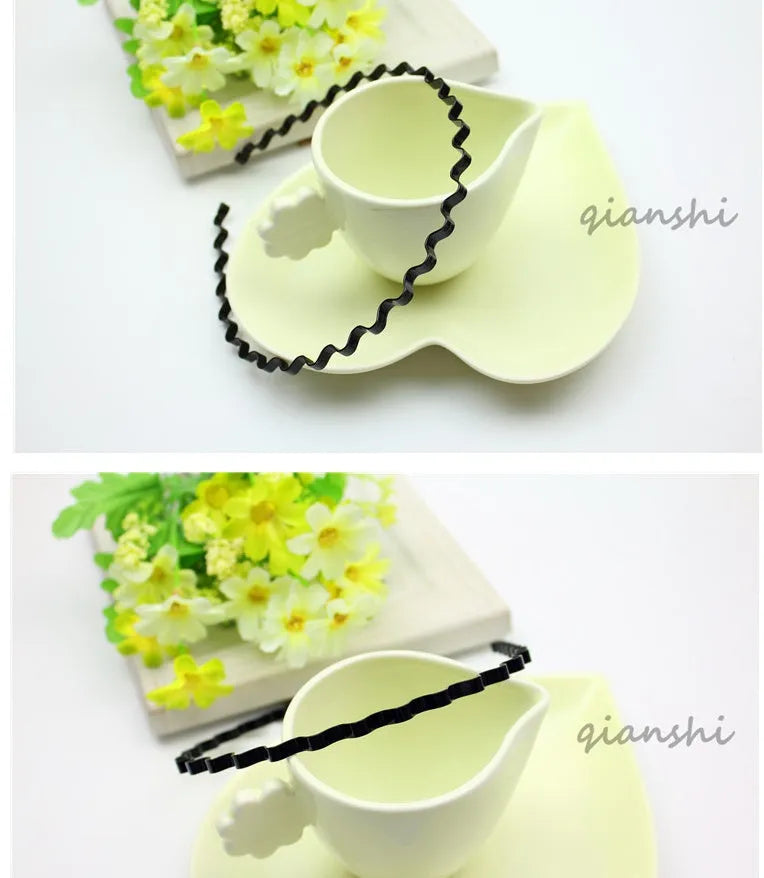 Unisex black wavy alloy headband with wide-brimmed design, 0.8 cm width