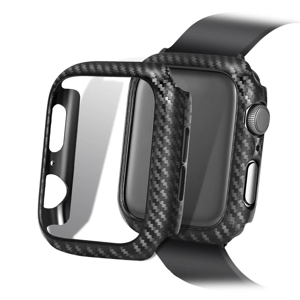 Carbon fibre leather Apple Watch strap in multiple colours with PC hard case