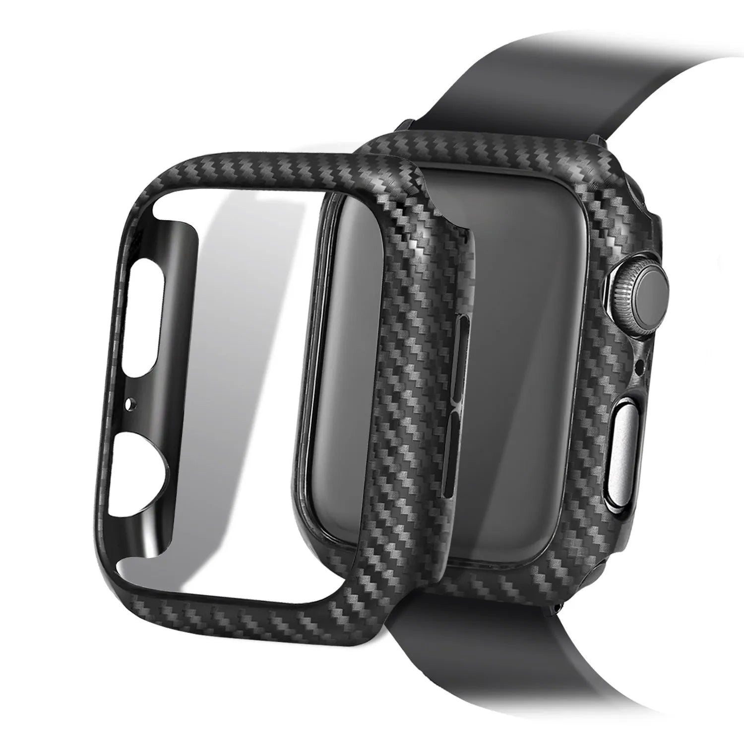 Carbon fibre leather Apple Watch strap in multiple colours with PC hard case