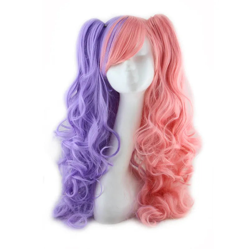 Colorful long curly wig with high temperature wire hairline, available in multiple colour combinations