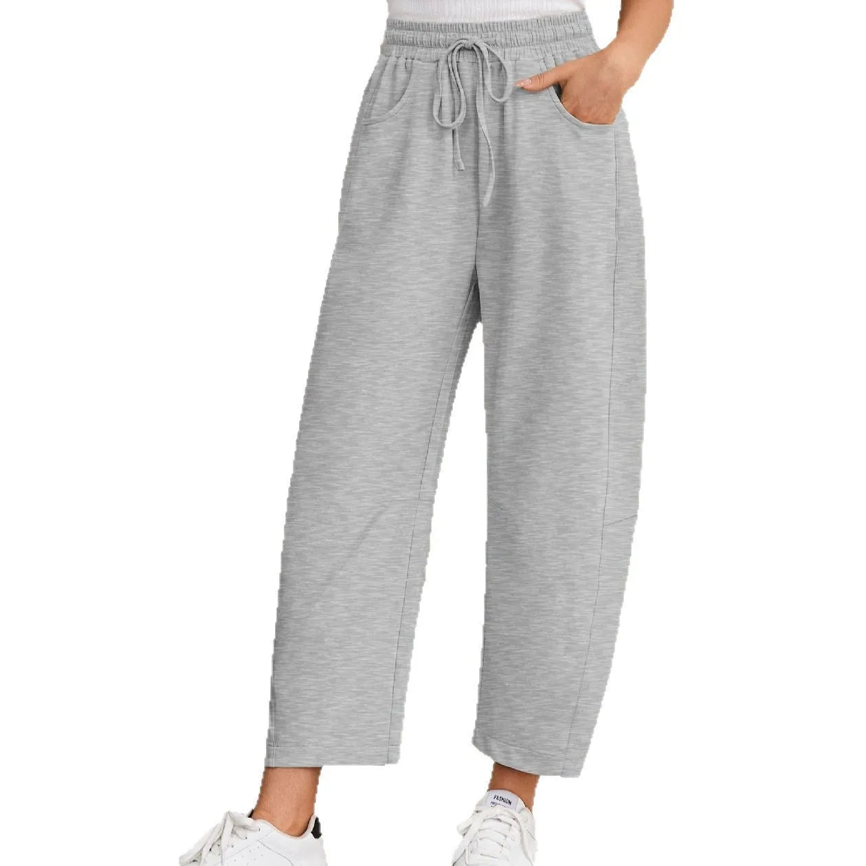 Cotton loose cropped sweatpants with elastic waist in seven colour options including apricot and army green