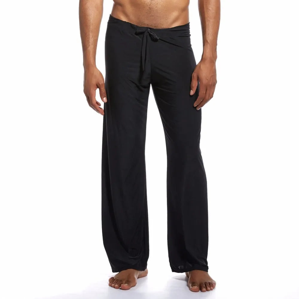 Silky loose home trousers in black, mid-waist loose fit, size options S M L