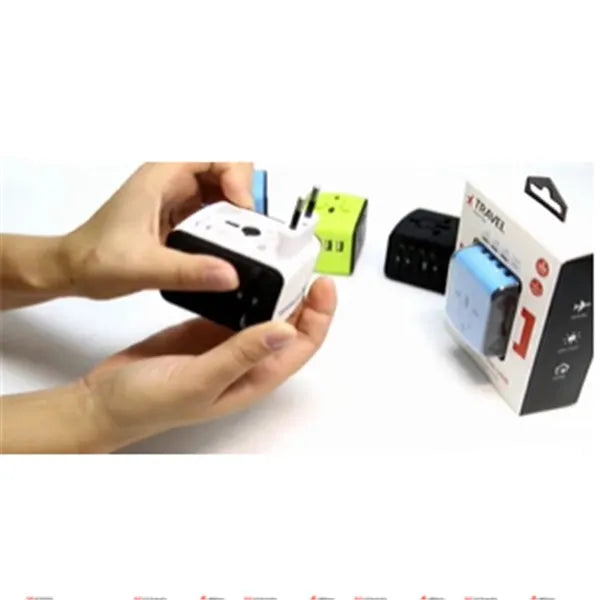 Multi-function universal travel socket adapter with USB ports, black, 66x53x52 mm