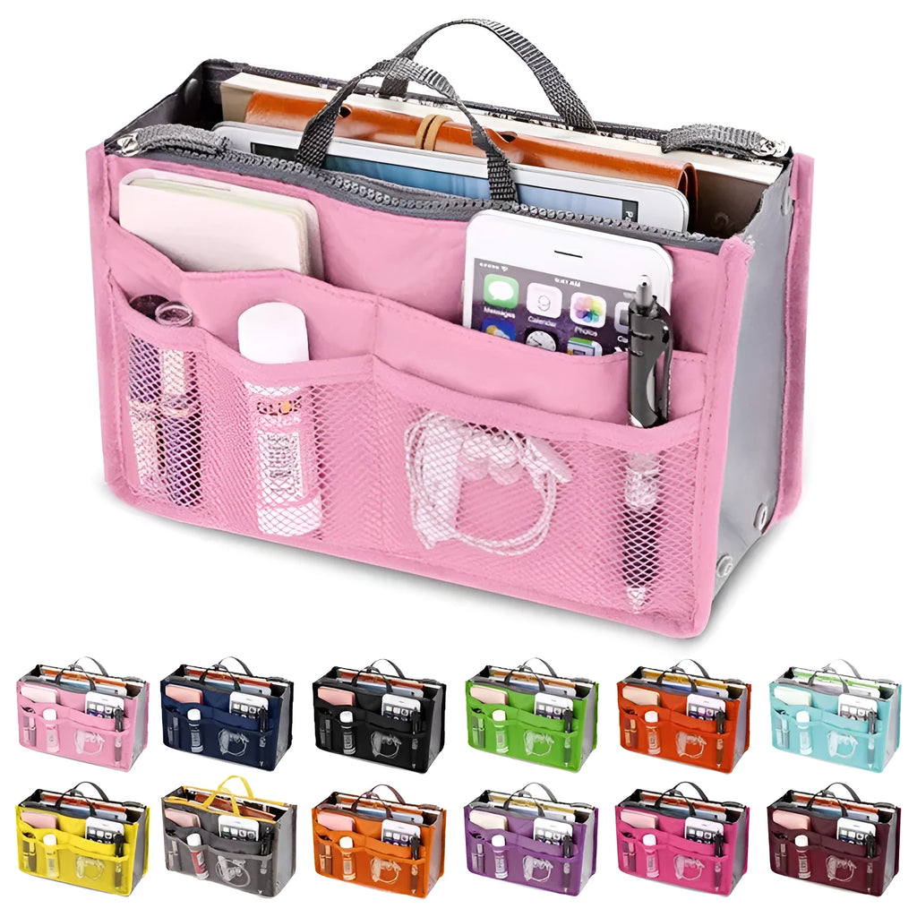 Ladies nylon cosmetic makeup bag 28 x 10 x 18 cm in pink colour with zip closure
