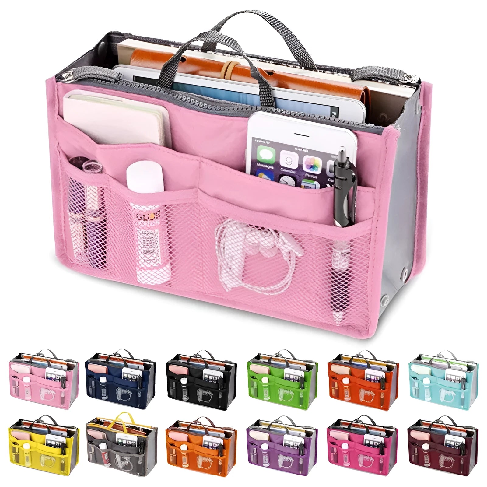 Ladies nylon cosmetic makeup bag 28 x 10 x 18 cm in pink colour with zip closure