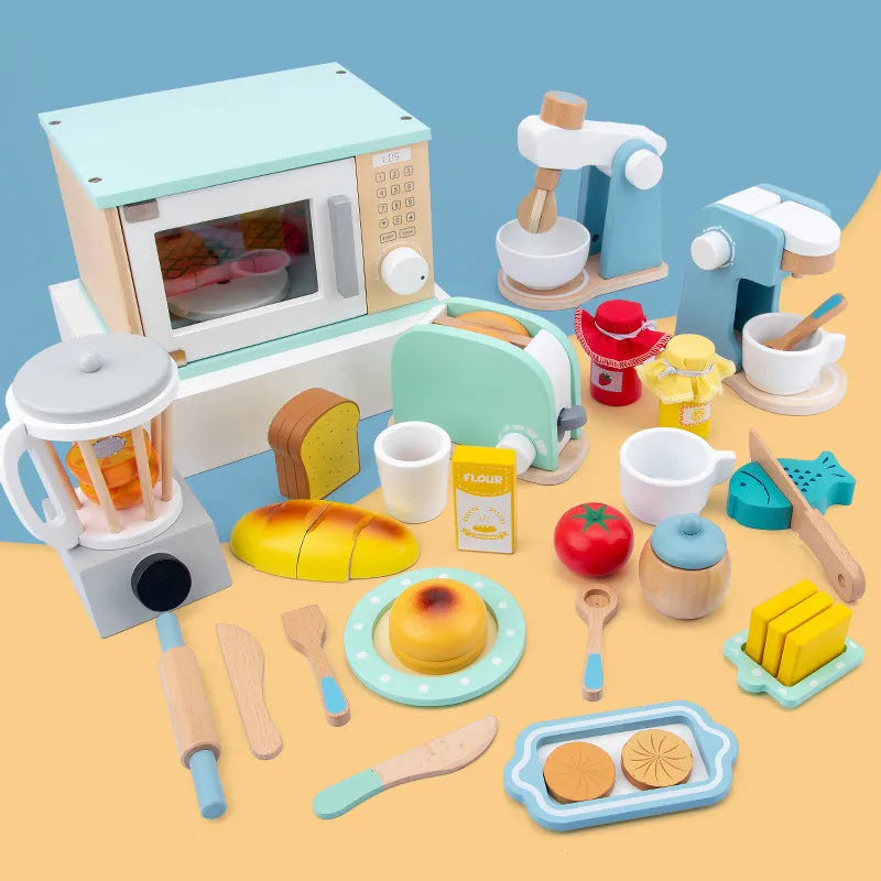 Wooden simulation play house toy – kitchen appliance for children, colour box packaging