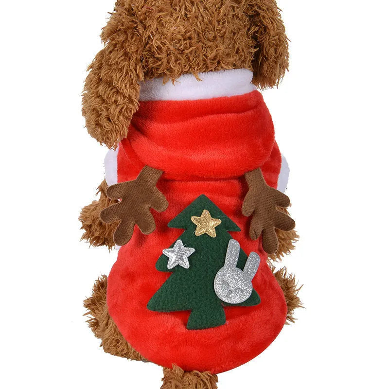 Red flannel Santa dog costume for small dogs with festive Christmas theme