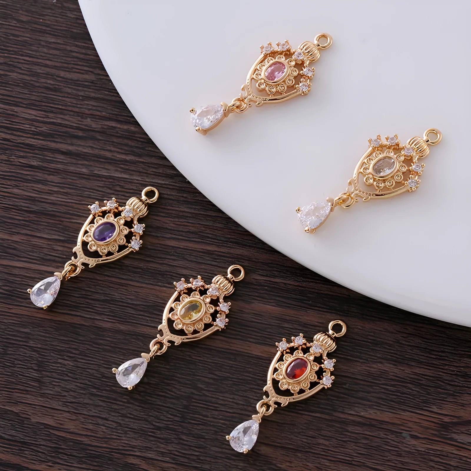 Crown-shaped water drop pendant with hollow design and micro-inlaid zircon stones