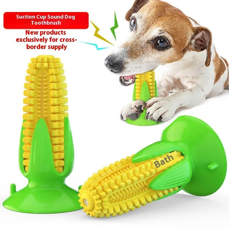 TPR silicone corn dog shaped dog molar toy in cactus lake blue colour on white background