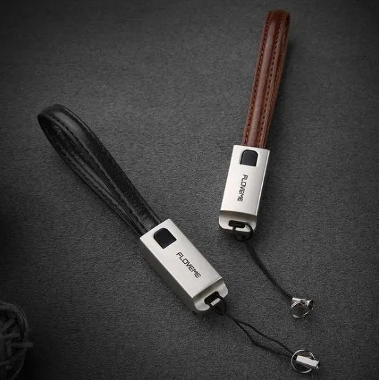 14cm leather iPhone charging cable with zinc alloy lightning connector in three colours