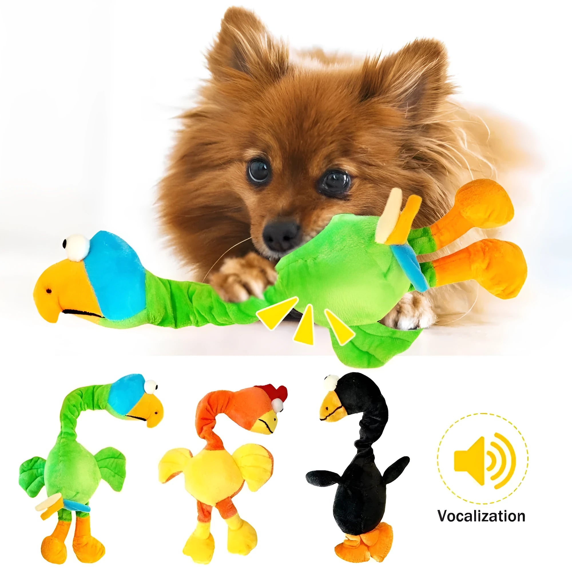 Green squeaky dog toy shaped like a chicken with bite resistant chew texture