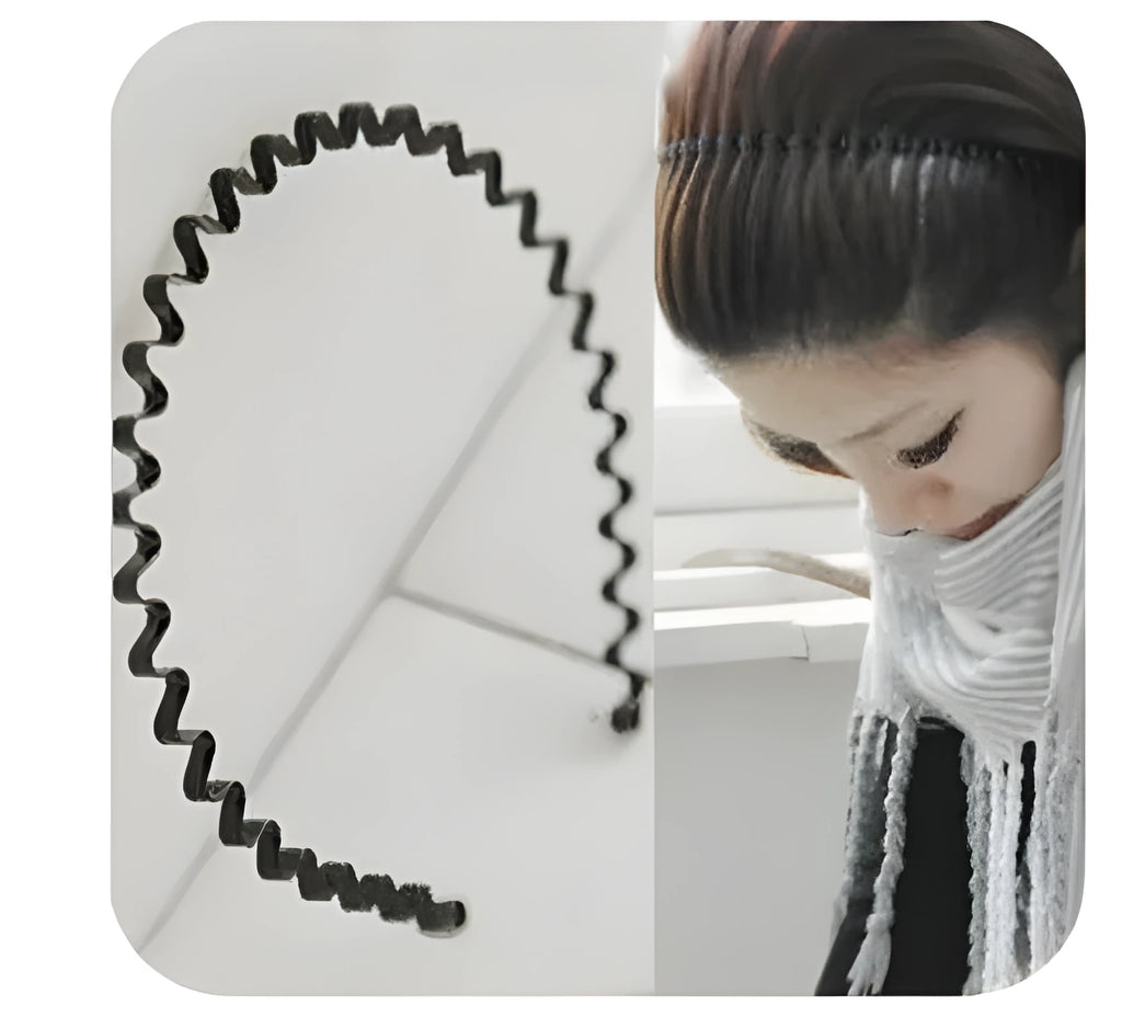 Unisex black wavy alloy headband with wide-brimmed design, 0.8 cm width