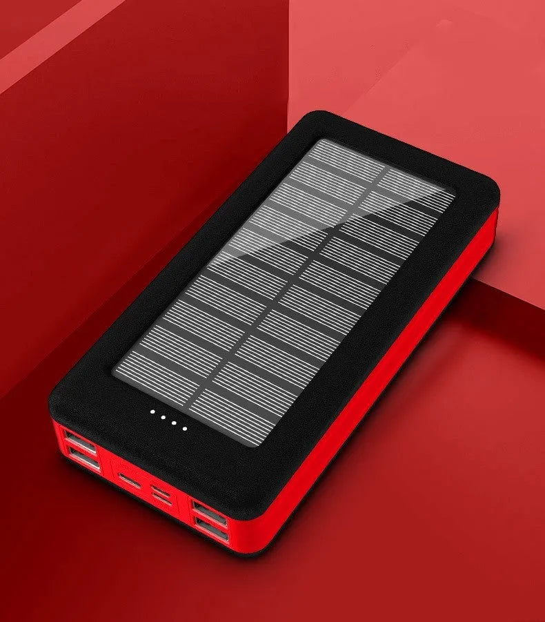 30000mAh solar power bank for outdoor camping with multi USB ports in black