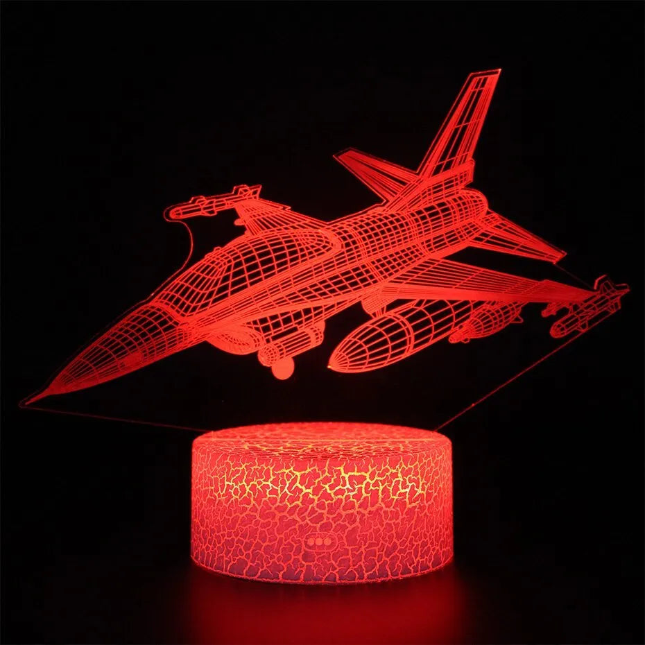 Cartoon aeroplane-shaped LED night light with acrylic shade and touch control.