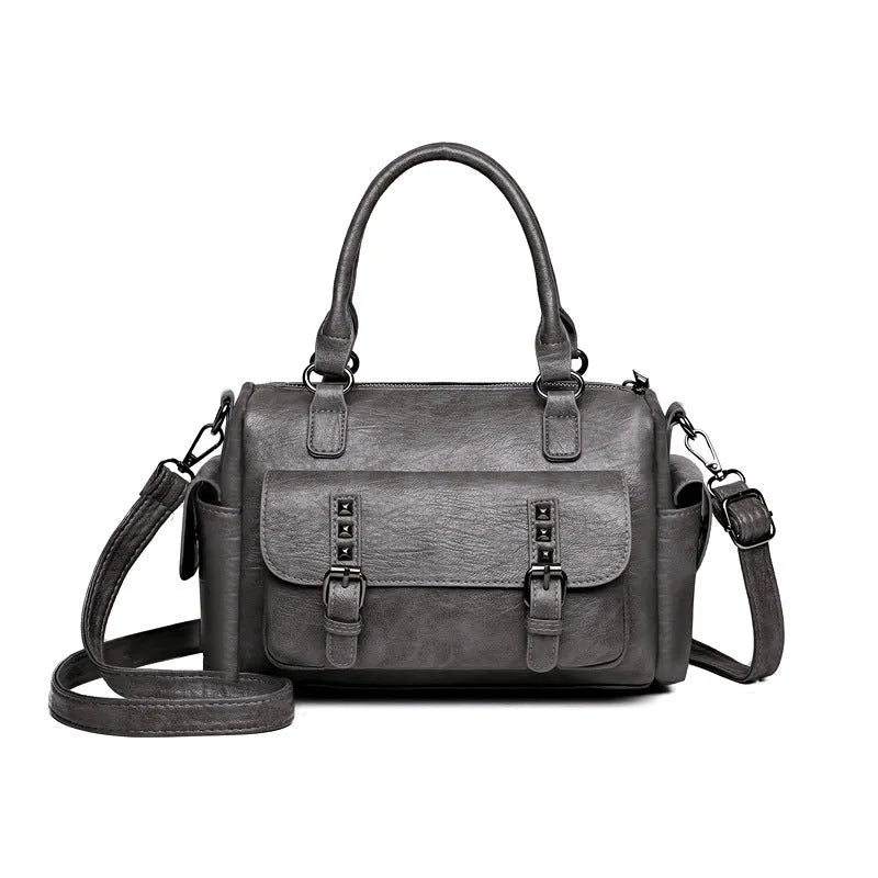 Large vintage messenger bag in horizontal square design with contrast stitching