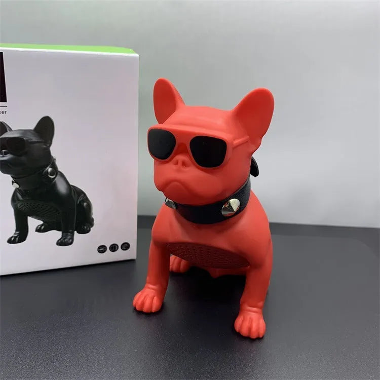Mini bulldog-shaped Bluetooth portable speaker in black, red, or white colour options