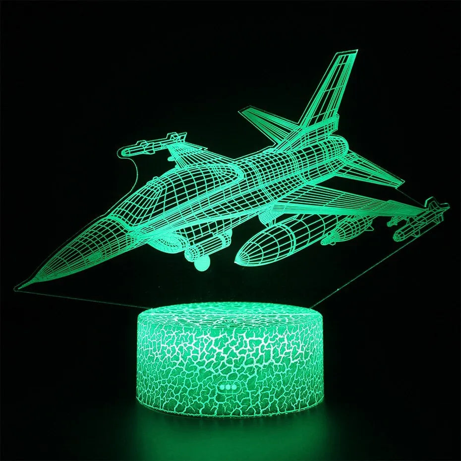 Cartoon aeroplane-shaped LED night light with acrylic shade and touch control.