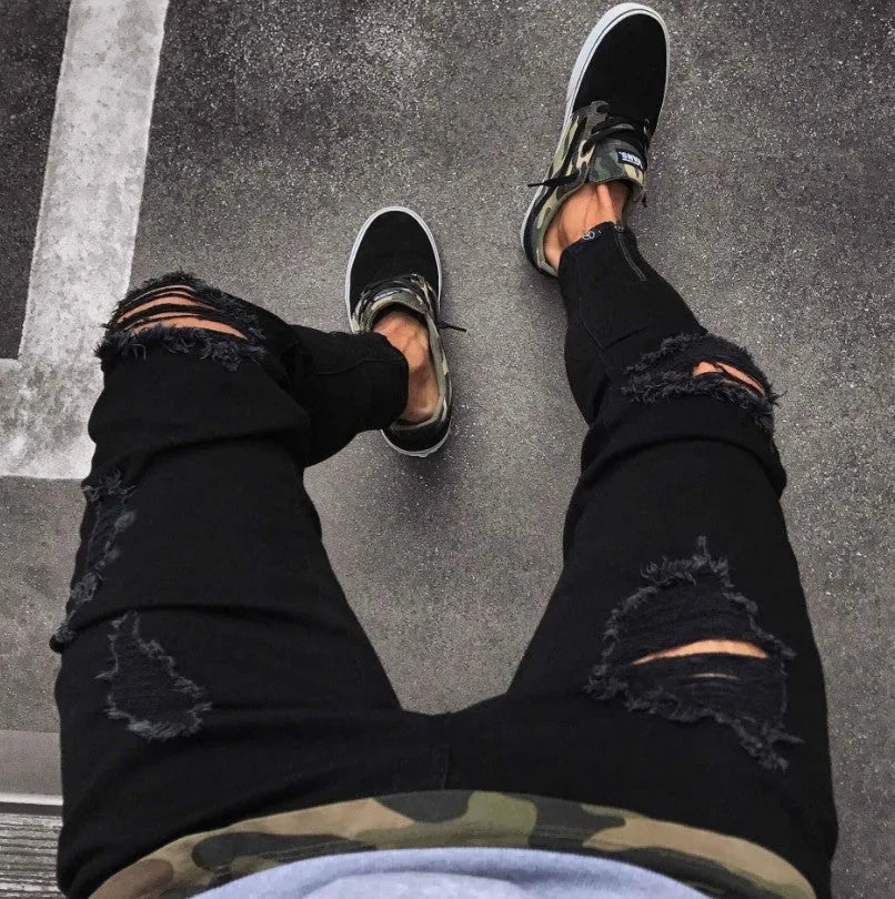Streetwear ripped baggy jeans in blue with distressed details, available in sizes S to 4XL
