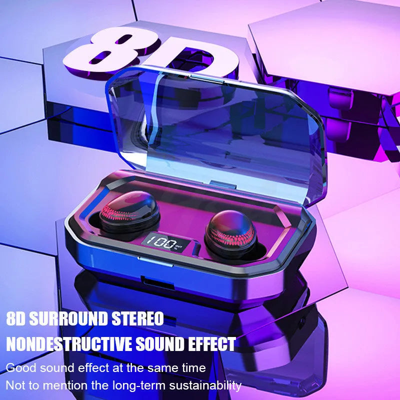 Black X10 Bluetooth wireless earbuds with charging case showing 8-hour call time specification