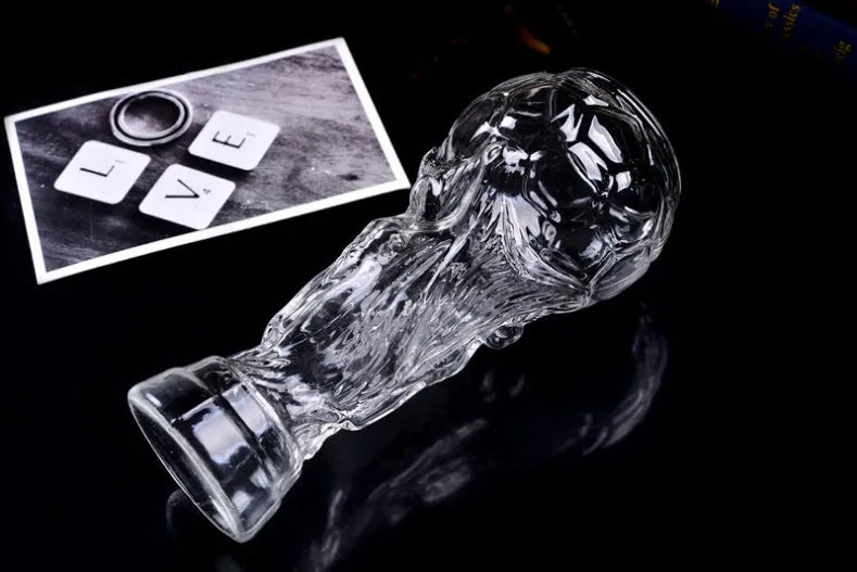 Hercules transparent glass beer cup shaped like a world cup trophy with 450ml capacity and 19cm height