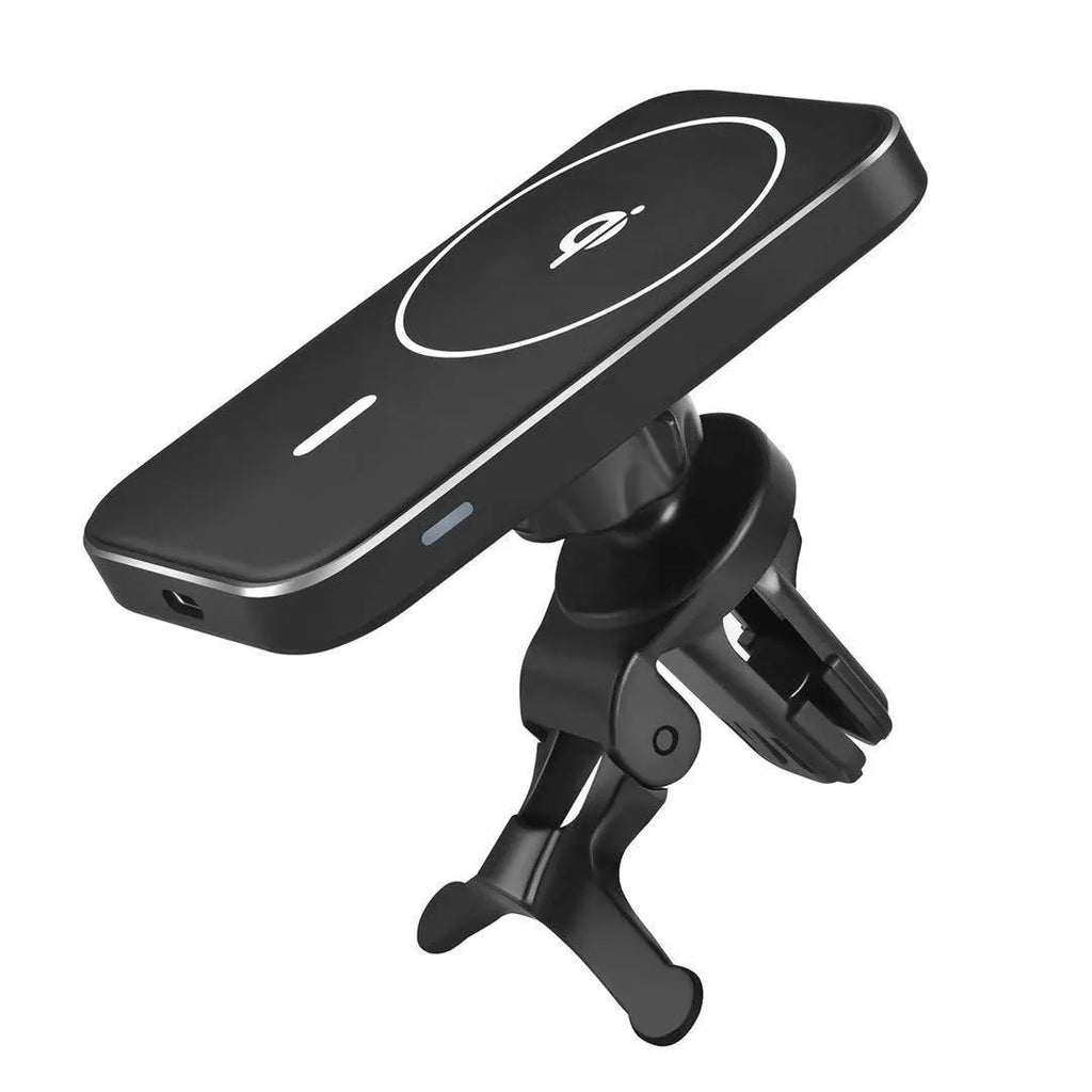 M6 black magnetic car phone mount with wireless charging and USB cable