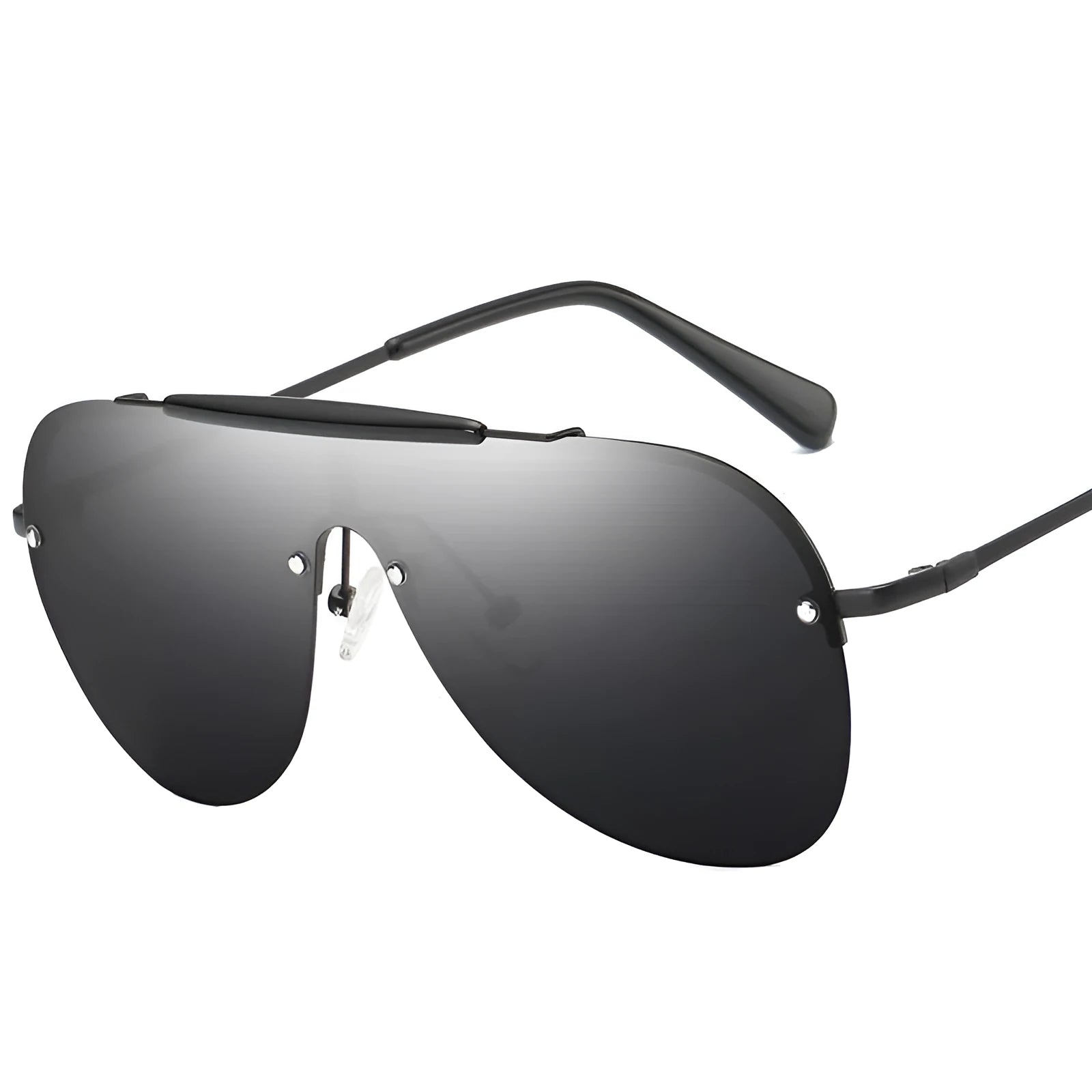 Aviator sunglasses with large one-piece metal frame and PC lens, five colour options for men